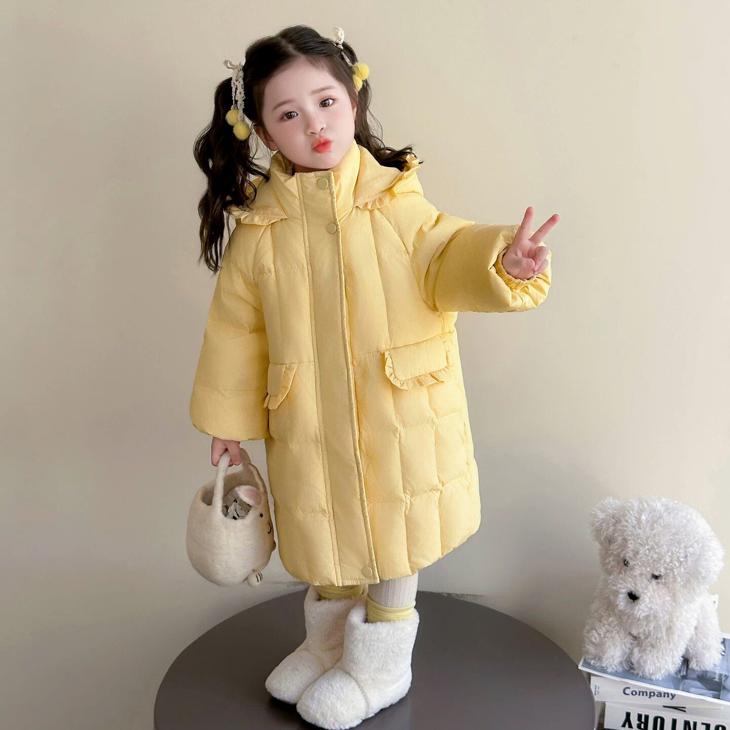 VYEO女童冬装羽绒服2026新款中长款防寒服袄子女宝宝加厚保暖外套