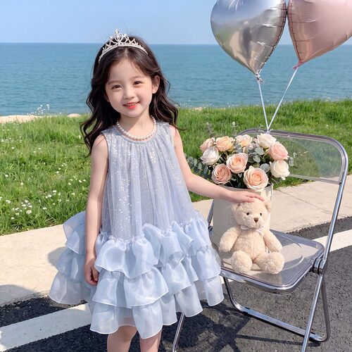 女童夏季连衣裙亮片女宝宝蛋糕裙