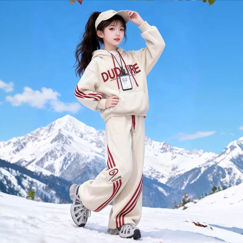 NEXT JANSO女童加绒套装秋冬季2026新款洋气卫衣韩版加厚两件套潮