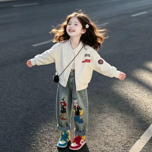 VYEO女童春秋棒球服牛仔两件套