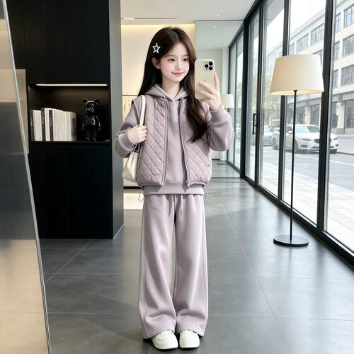 VYEO女童秋冬加绒加厚三件套
