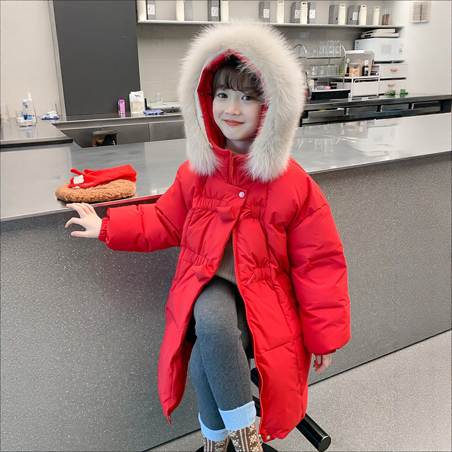 VYEO女童冬季红色羽绒服2026新款女孩冬装中长款衣服儿童洋气外套