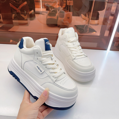 8055-17玛莎玛索冬季新款厚底板鞋绒里小白鞋高帮系带棉鞋休闲鞋