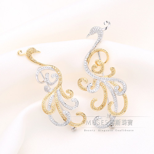 18K白金黄金凤凰胸针黄钻 女款镶嵌钻石胸针 珠光宝气同款吊坠