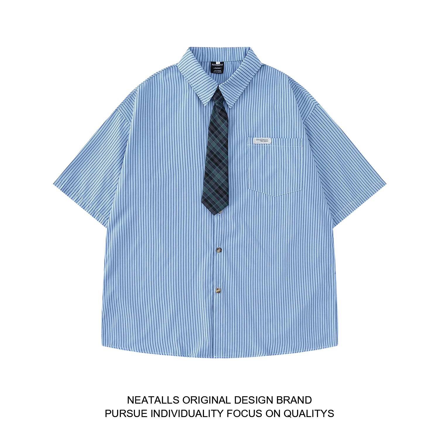 Neatalls 小众设计 日系复古学院风条纹宽松短袖衬衫