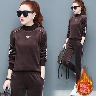 金丝绒两件套2025秋冬新款时髦加绒加厚双面绒休闲运动服套装女
