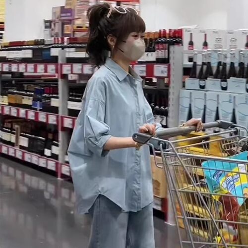 春夏休闲宽松七分袖防晒衬衫女