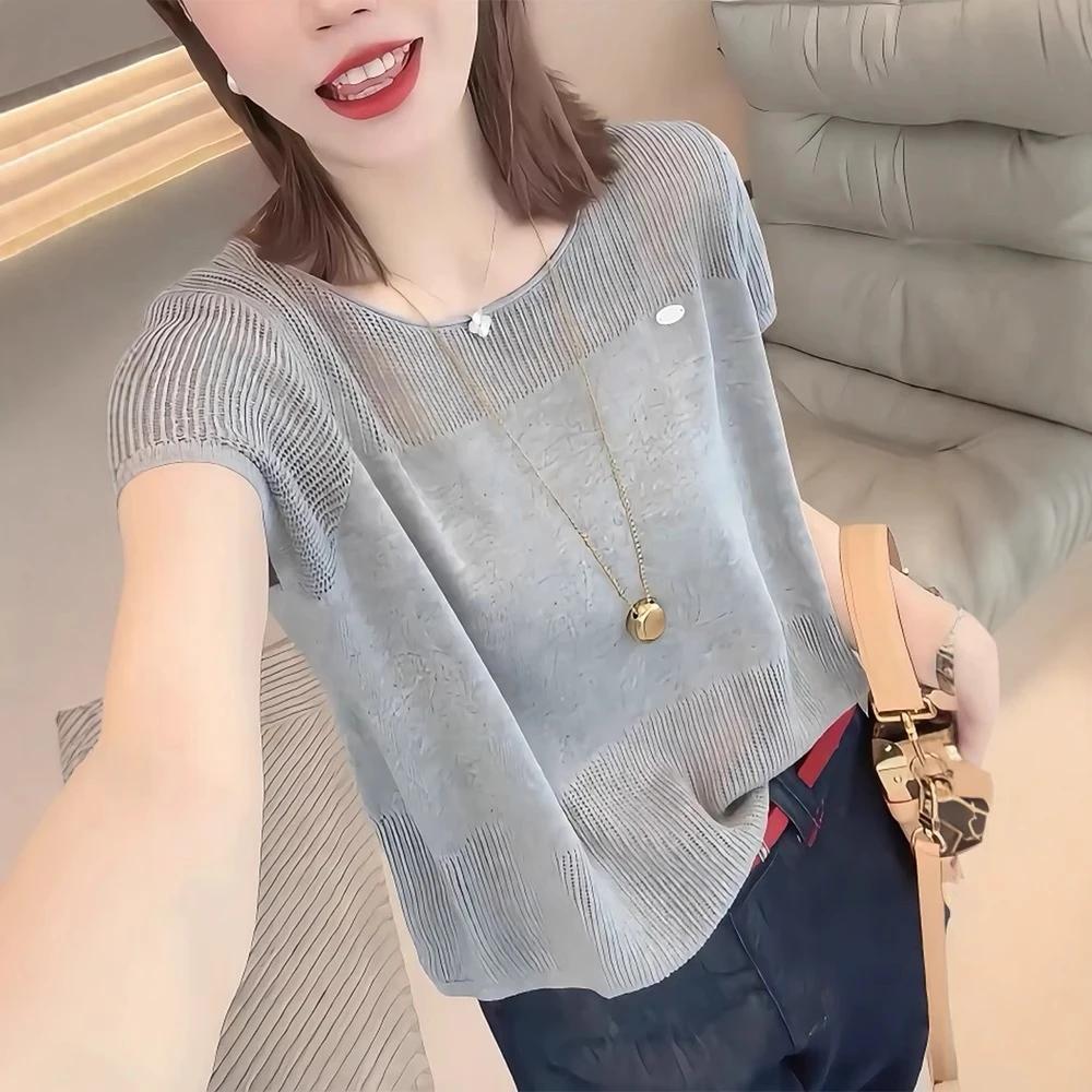 冰丝薄款镂空针织衫短袖上衣