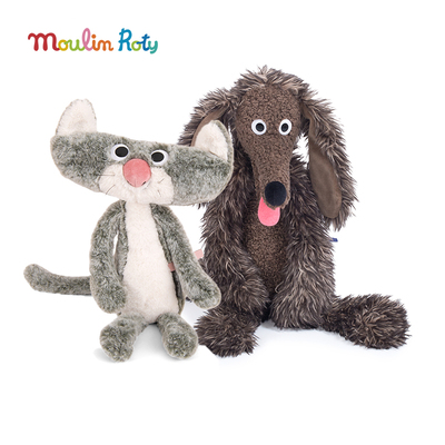 法国moulinroty扁扁猫脏脏狗玩偶