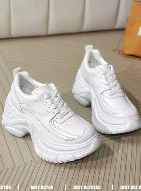 2025新款真皮厚底增高9cm新款女小个子松糕老爹小白鞋休闲鞋女鞋