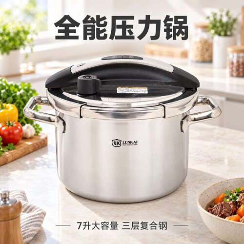 伦凯18/10三层钢不锈钢高压锅7L