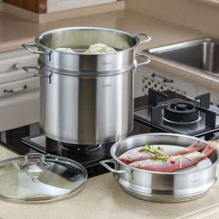 万事泰304不锈钢大汤锅深烧锅不粘锅28cm双层蒸笼蒸屉蒸锅包邮