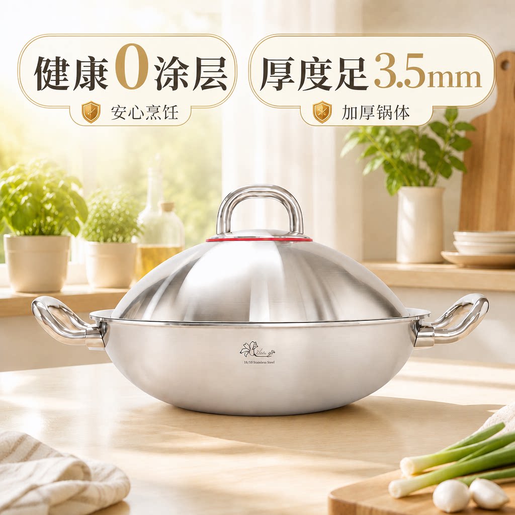 18/10不锈钢双耳炒锅圆底锅32cm图片