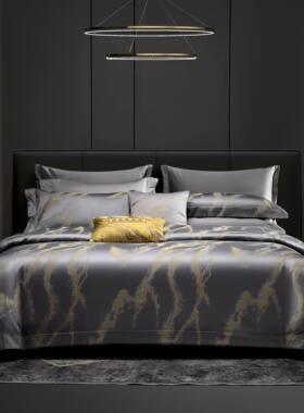 高端轻奢现代时尚160S匹马棉色织提花五星级床品四件套亲肤舒适软