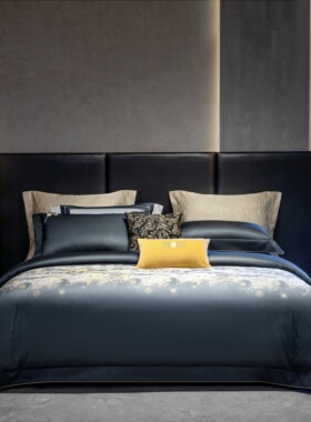 高端轻奢现代时尚160S匹马棉色织提花五星级床品四件套亲肤舒适软