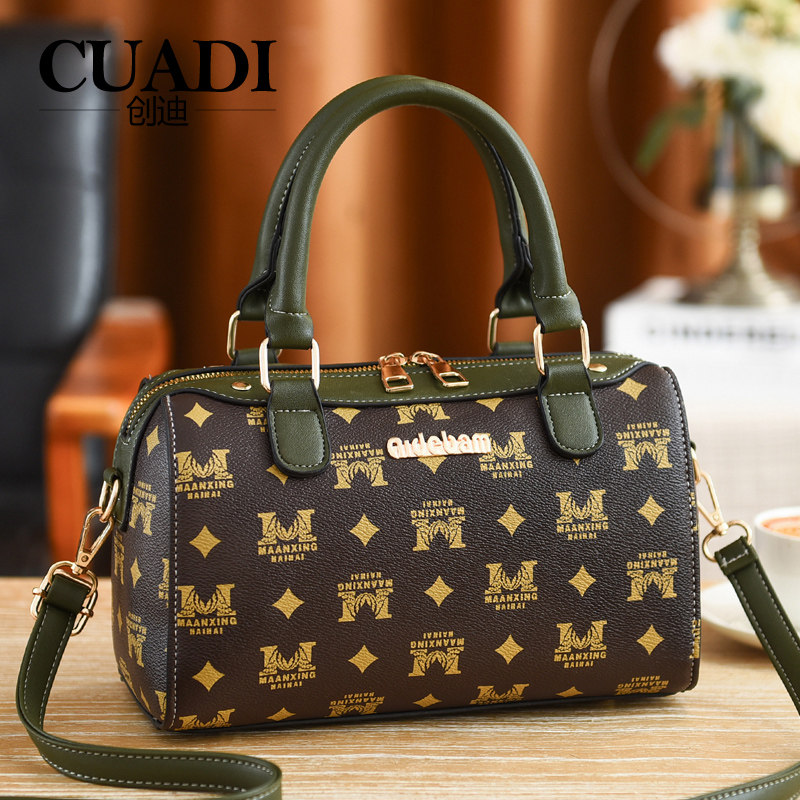 创迪大容量实用波士顿包百搭枕头包时尚手提包简约印花单肩斜挎包