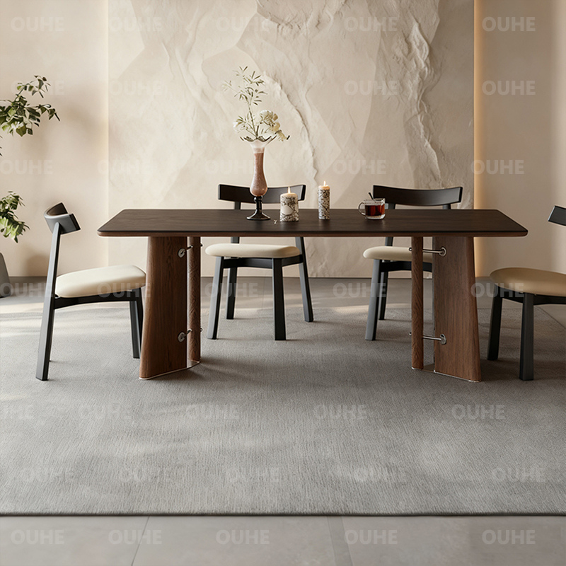 极简岩板餐桌椅组合侘寂风