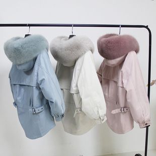 真狐狸毛领兔毛内胆可拆卸派克服派克服女冬季加厚小个子棉服棉衣