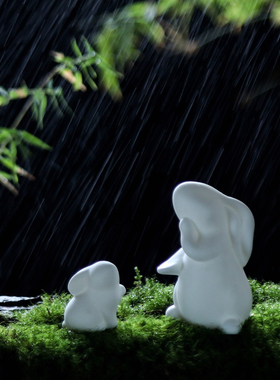 白瓷中式盆景盆栽可爱小兔子