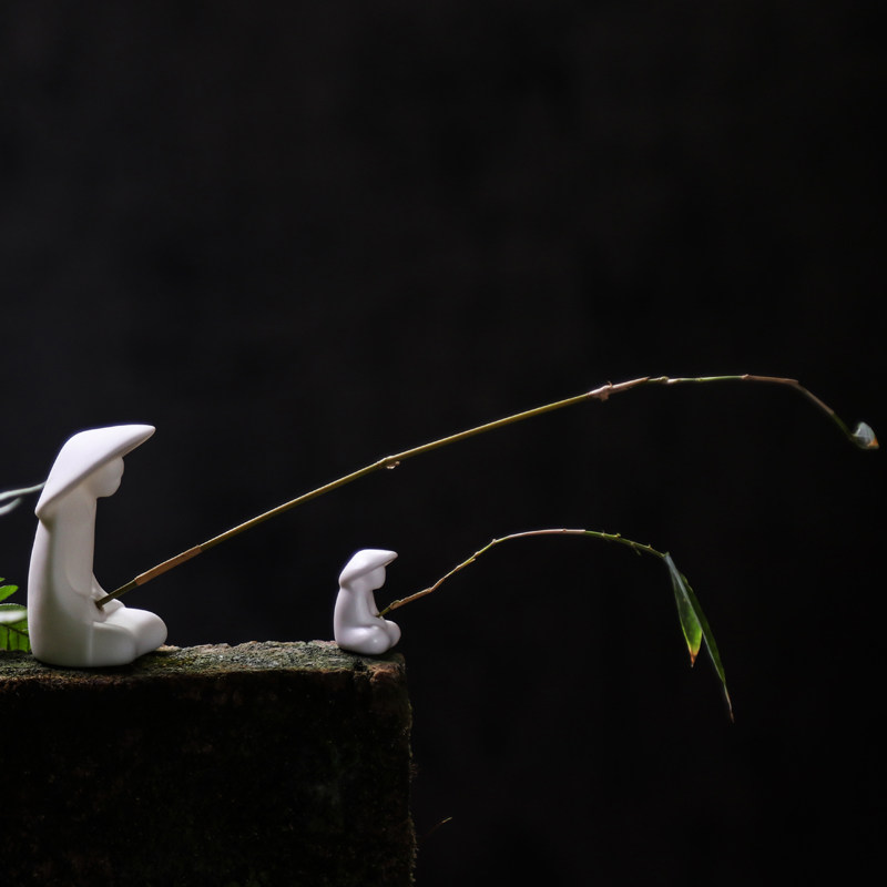 陶瓷客厅微景观太公钓鱼摆件