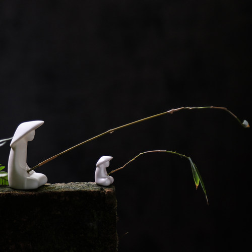 陶瓷客厅微景观太公钓鱼摆件