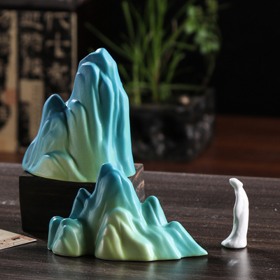 陶瓷新中式假山水景摆件茶室桌面