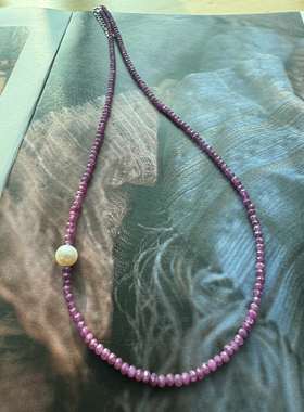 小枝 火龙果红宝石搭配天然淡水珍珠项链