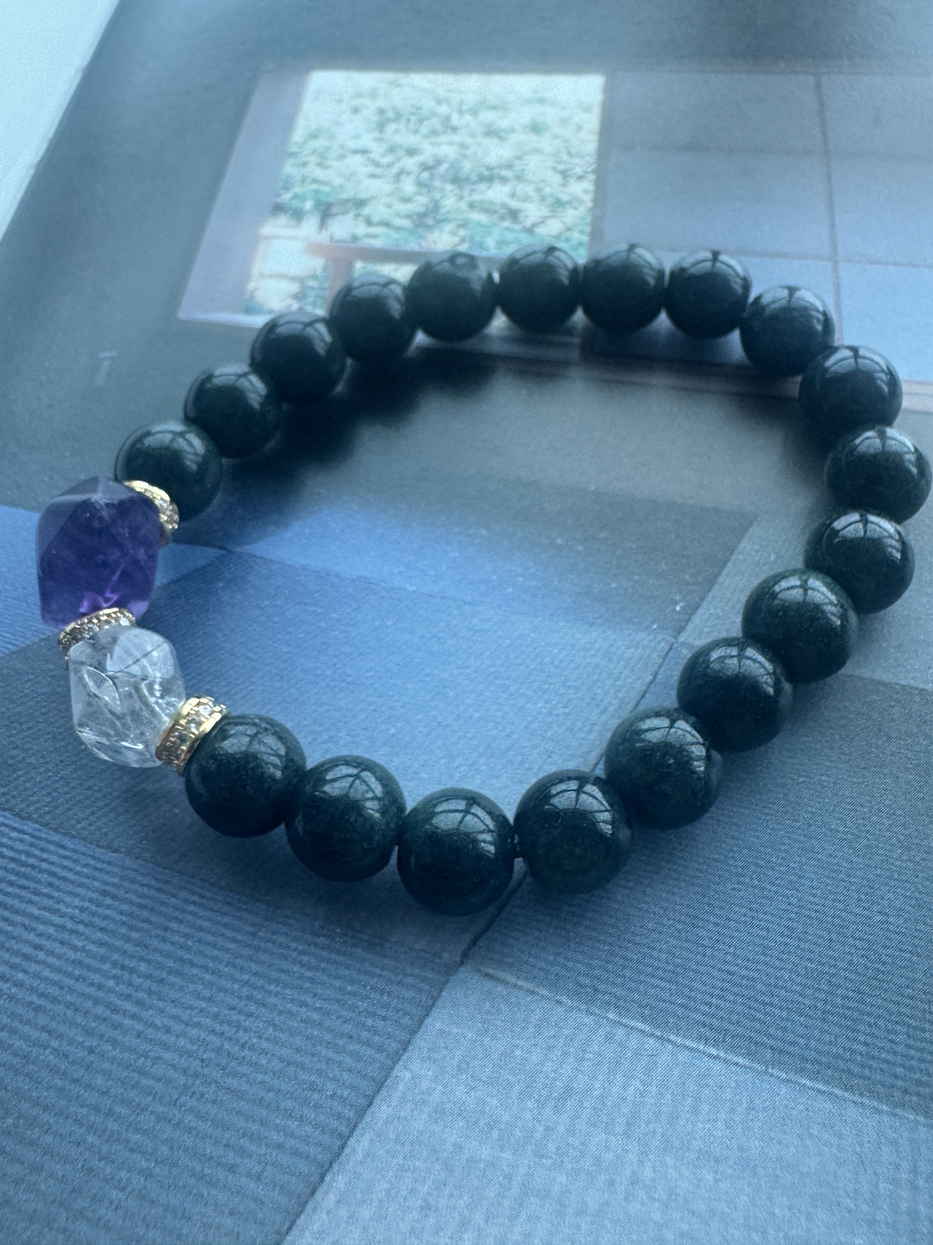 不漏不减 天然绿幽灵满绿圆珠手串