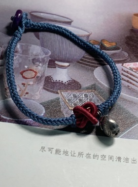 手工纯银小莲花蓝色手绳