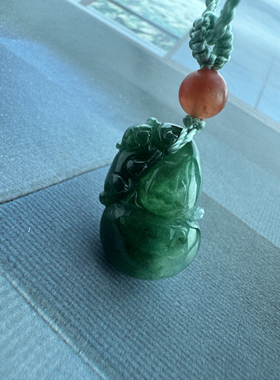 安住当下 天然老坑翡翠花青小葫芦吊坠