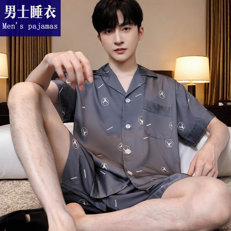 夏季睡衣男士冰丝凉感套装睡衣夏