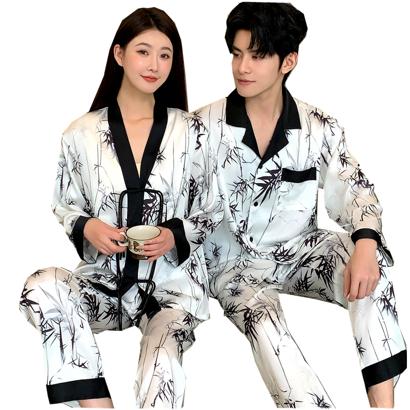 睡衣男女士新款夏季丝绸冰丝家居服长袖薄款春秋高级感可外穿套装