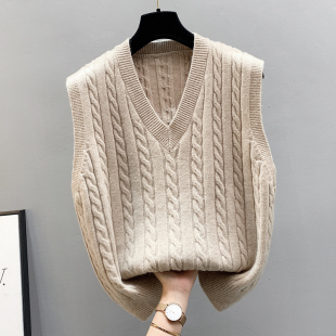 叠穿麻花针织马甲背心女士外套2025 毛衣外搭V领宽松坎肩 秋冬新款