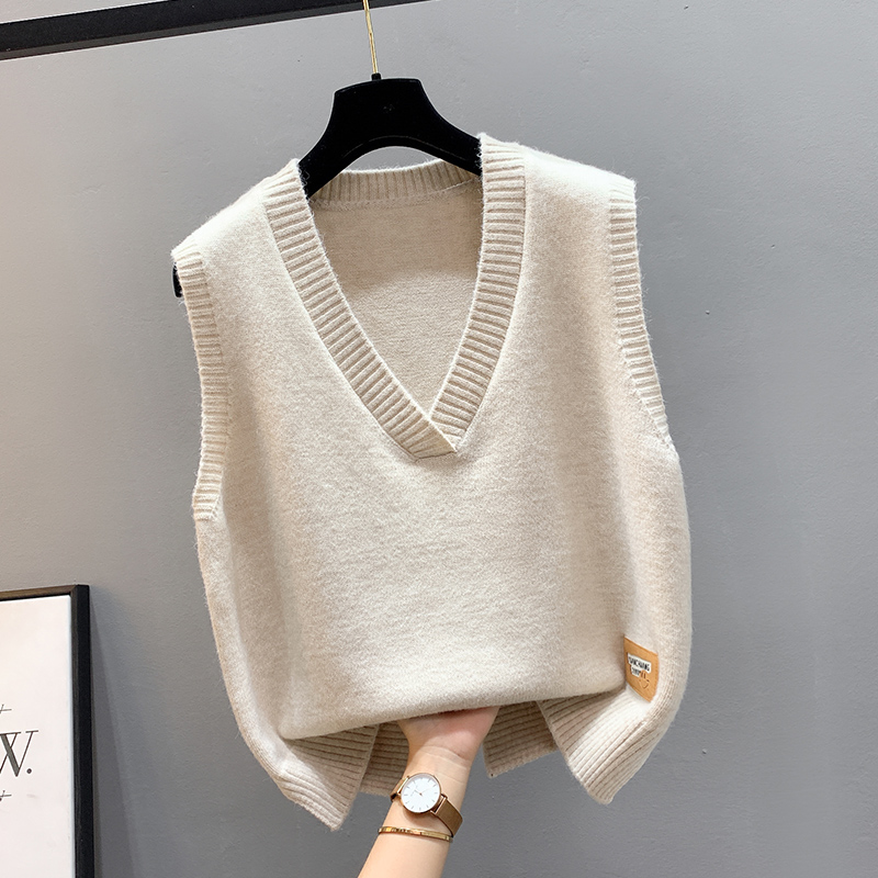 初入时尚毛衣针织背心女马甲V领
