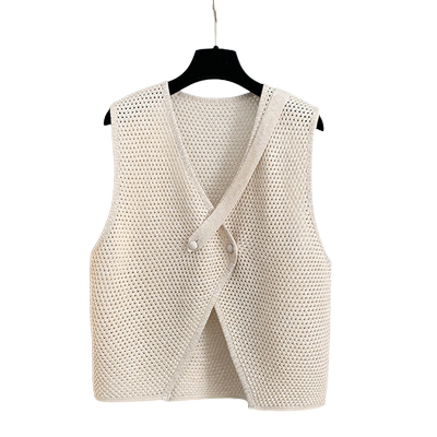 针织开衫马甲背心女士2025春秋新款宽松外穿镂空亚麻坎肩韩版叠穿