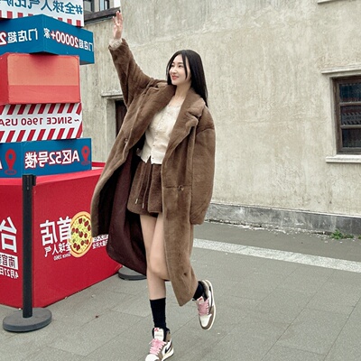 CIWEN FUR 一件过冬 紫标天鹅绒max泰迪拔针领版大衣水貂皮草长款