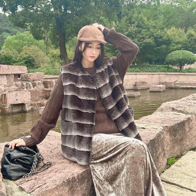 短款黑丝绒横排马甲外套栗鼠经典