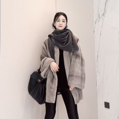 CIWENFUR 大斗篷宽松慵懒经典哥本哈根宝嘉美水貂外套女