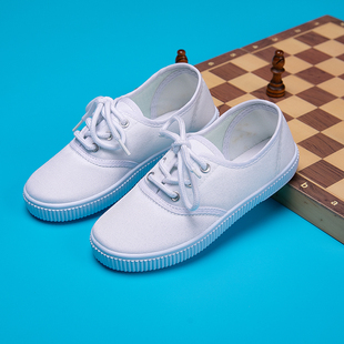 武术课白色帆布鞋 儿童小白鞋 网球鞋 系带款 1992系带 男童女童白球鞋