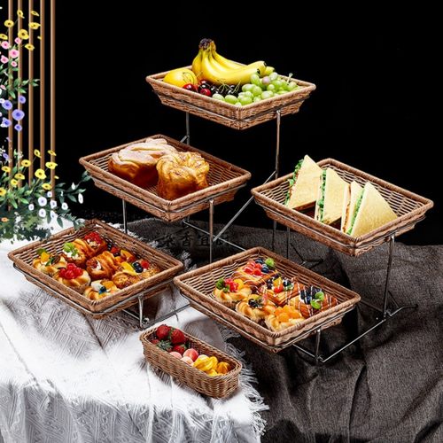 多层仿藤点心架自助餐食物托盘