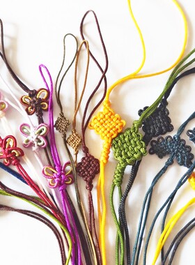 手工中国结手机绳蝴蝶结四方结翡翠玉石水晶手机链钥匙挂件半成品