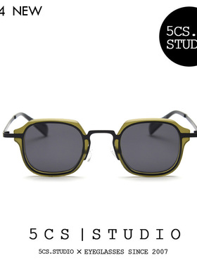 2024日系复古方行小方框绿色磨砂质感金属偏光太阳镜墨镜男女7254