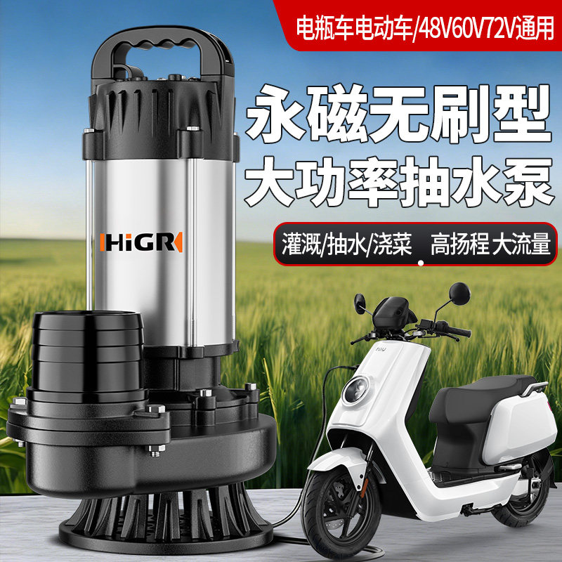 无刷直流潜水泵48v60v72v电动车电瓶车专用抽水泵农用灌溉抽水机