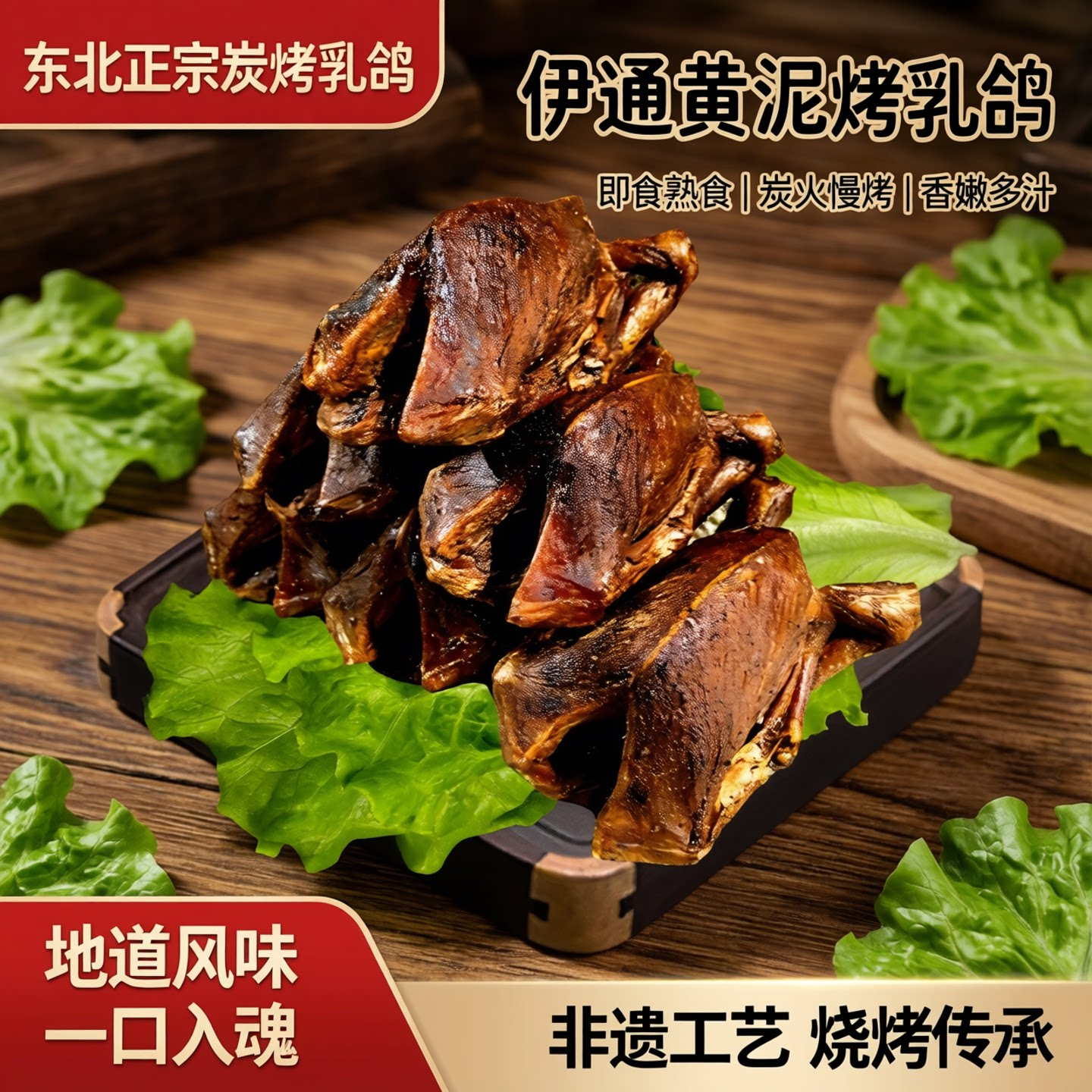 东北伊通烧正宗炭烤卤烤鸽子伊通黄泥烤乳鸽熟食乳鸽即食真空烧烤