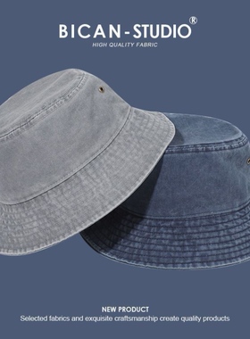 做旧水洗牛仔渔夫帽男女户外防晒遮阳帽潮韩版百搭日系纯色短盆帽