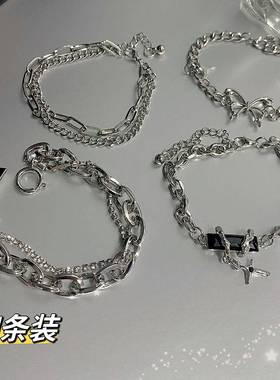 美式复古双层钻石手链ins小众设计黑宝石缠绕情侣款轻奢闺蜜礼物