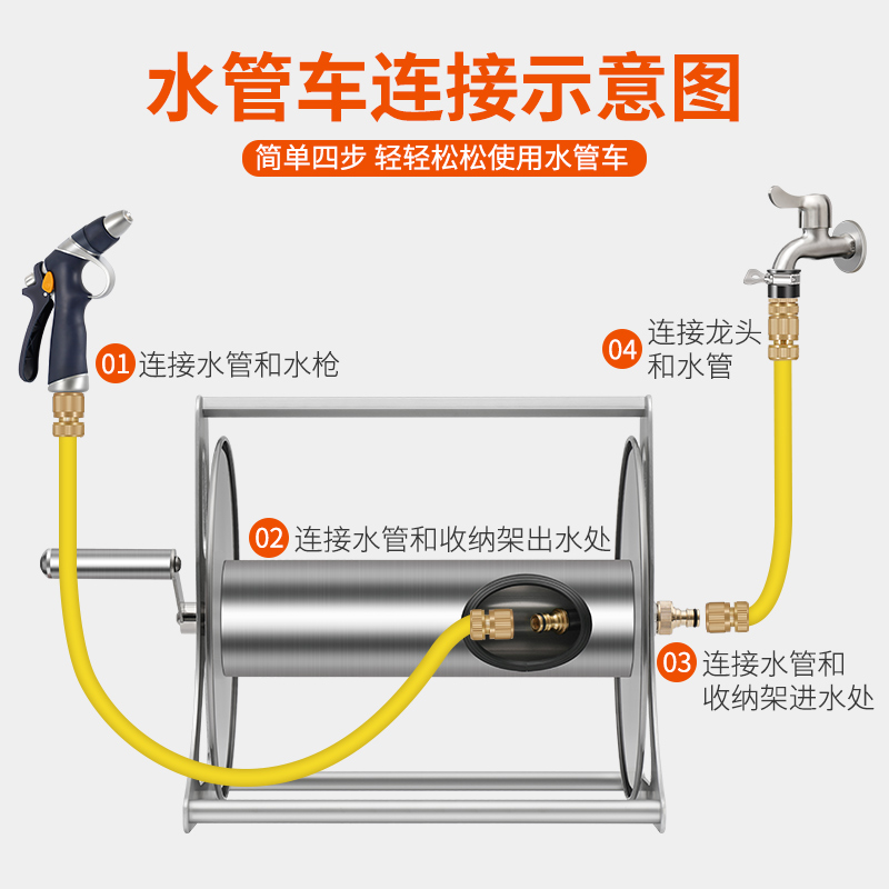 金属水管车套装收管卷管器收水管神器浇花洗车式水管架收管器套装
