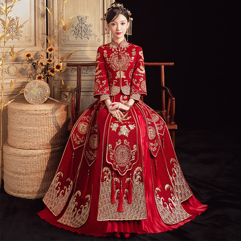 【清仓】秀禾服2021新款新娘结婚女中式婚纱礼服龙凤褂秀和服嫁衣