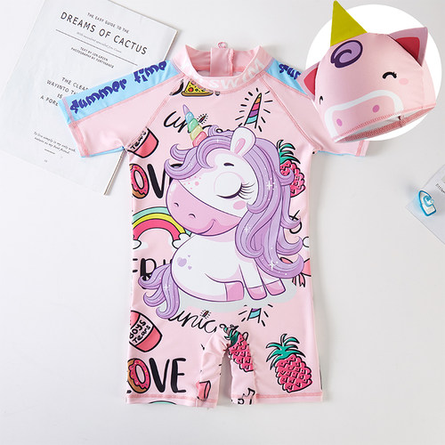 儿童泳衣女孩ins 女童速干防晒连体冲浪服游泳裤宝宝可爱卡通泳装