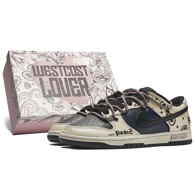 熊猫恶作剧 nike dunk low嘻哈主题定制邪恶之心做旧腰果花运动鞋